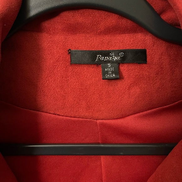 Papaya Women’s Faux Suede Red Orange Zippered Sweater, size Small - Picture 4 of 5